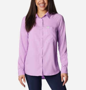 Columbia Anytime Lite Long Sleeve Women's Shirt Purple | OLPXCA-365