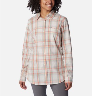 Columbia Anytime Patterned Long Sleeve Women's Shirt Coral | OMUTDI-539