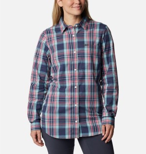 Columbia Anytime Patterned Long Sleeve Women's Shirt Navy | NLUERP-137