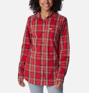 Columbia Anytime Patterned Long Sleeve Women's Shirt Red | WRJNTI-049