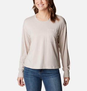 Columbia Boundless Trek Long Sleeve Women's T-Shirt Beige | XIHRME-051