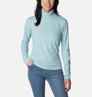 Columbia Boundless Trek Ribbed Turtleneck Long Sleeve Women's T-Shirt Turquoise | SLAZIQ-602