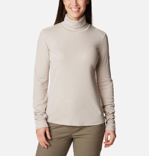 Columbia Boundless Trek Ribbed Turtleneck Long Sleeve Women's T-Shirt Beige | BGOUQX-158