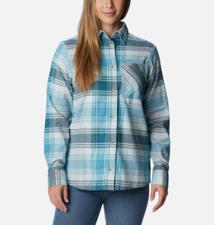 Columbia Calico Basin Flannel Long Sleeve Women's Shirt Turquoise | FDVBAM-140