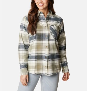 Columbia Calico Basin Flannel Long Sleeve Women's Shirt Green | KZYEMX-952