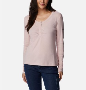 Columbia Calico Basin Ribbed Long Sleeve Women's T-Shirt Pink | BYWJHP-942