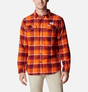 Columbia Collegiate Flare Gun Flannel Long Sleeve - Virginia Tech Men's Shirt Burgundy | WHNMVR-718