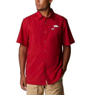 Columbia Collegiate PFG Slack Tide Camp - Arkansas Men's Shirt Red | JILZCM-027