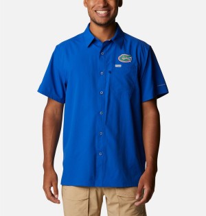 Columbia Collegiate PFG Slack Tide Camp - Florida Men's Shirt Blue | PHACYS-476