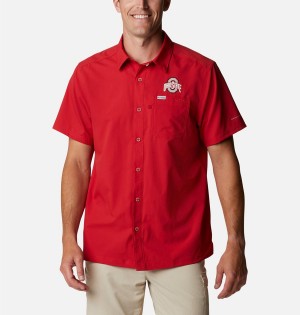 Columbia Collegiate PFG Slack Tide Camp - Ohio State Men's Shirt Red | XVYEZK-054