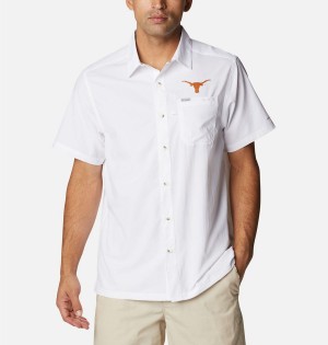 Columbia Collegiate PFG Slack Tide Camp - Texas Men's Shirt White | QLKGIM-043