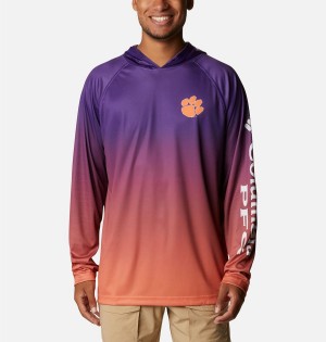Columbia Collegiate PFG Super Terminal Tackle - Clemson Men's Hoodie Purple | PQFUIG-385