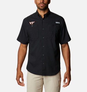 Columbia Collegiate PFG Tamiami Short Sleeve - Virginia Tech Men's Shirt Black | RGISOM-215