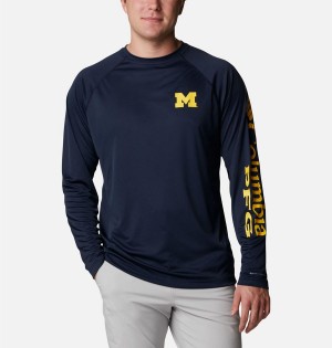 Columbia Collegiate PFG Terminal Tackle Long Sleeve - Michigan Men's T-Shirt Navy | UIMQOY-289