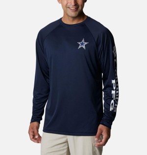 Columbia Collegiate PFG Terminal Tackle Long Sleeve - Dallas Cowboys Men's T-Shirt Navy | ADFCPJ-472