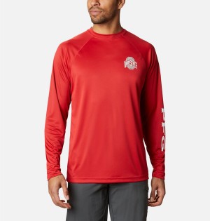 Columbia Collegiate PFG Terminal Tackle Long Sleeve - Ohio State Men's T-Shirt Red | NSAKDW-791