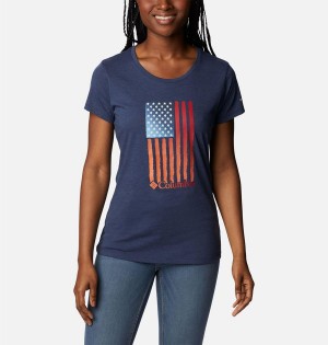 Columbia Daisy Days Graphic Women's T-Shirt Navy | SPQMNF-714
