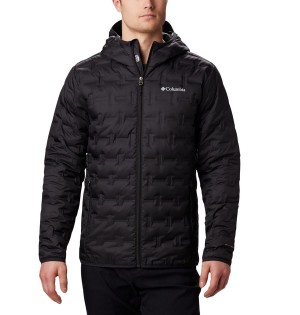 Columbia Delta Ridge Hooded Insulated Men's Puffer Jacket Black | AHKIGL-890