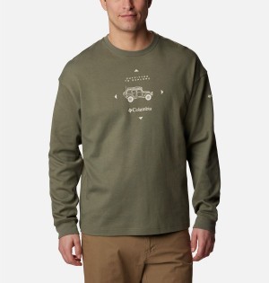 Columbia Duxbery Relaxed Long Sleeve Men's T-Shirt Green | UYQKWL-024