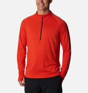 Columbia Endless Trail Half Zip Mesh Long Sleeve Men's T-Shirt Red | JCRVKW-439