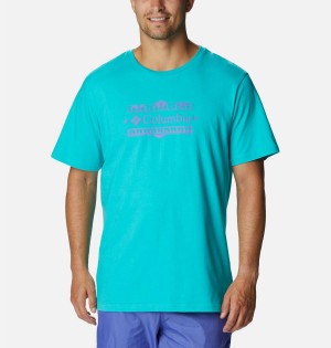 Columbia Explorers Canyon Back Men's T-Shirt Turquoise | FGOKWU-408