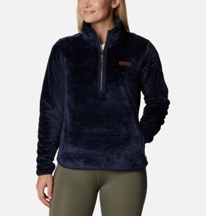 Columbia Fire Side Quarter Zip Sherpa Fleece Women's Pullover Navy | ITOVLQ-478
