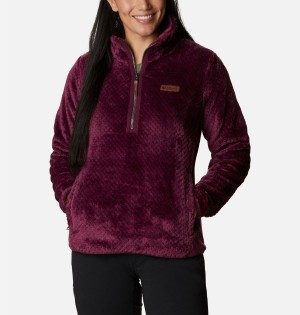 Columbia Fire Side Quarter Zip Sherpa Fleece Women's Pullover Coral | WGDHUN-394