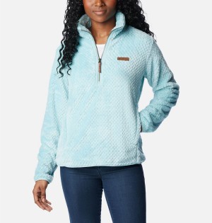 Columbia Fire Side Quarter Zip Sherpa Fleece Women's Pullover Turquoise | YVUPIQ-104