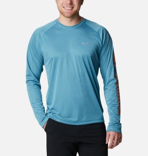 Columbia Fork Stream Heather Long Sleeve Men's T-Shirt Blue | OXIPRJ-754