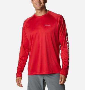 Columbia Fork Stream Long Sleeve Men's T-Shirt Red | WTDXGJ-467