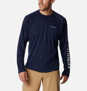 Columbia Fork Stream Long Sleeve Men's T-Shirt Navy | AHJSKG-948