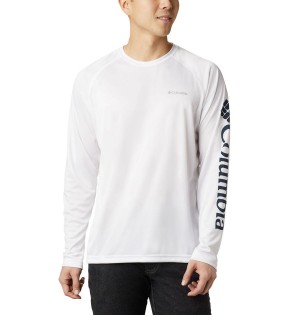 Columbia Fork Stream Long Sleeve Men's T-Shirt White | PZDOMJ-285