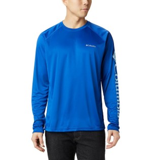Columbia Fork Stream Long Sleeve Men's T-Shirt Blue | OIGBAM-807