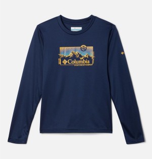 Columbia Grizzly Peak Long Sleeve Graphic Kids' T-Shirt Navy | MSHLIY-708