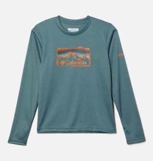 Columbia Grizzly Peak Long Sleeve Graphic Kids' T-Shirt Turquoise | SDJRPL-749