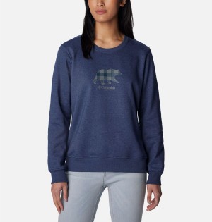 Columbia Hart Mountain II Graphic Crew Women's Pullover Navy | PGAMCO-279