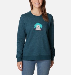 Columbia Hart Mountain II Graphic Crew Women's Pullover Turquoise | LVIKPE-629