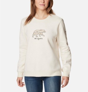 Columbia Hart Mountain II Graphic Crew Women's Pullover White | GQCNDF-563