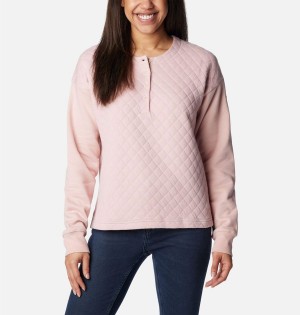 Columbia Hart Mountain Quilted Crew Women's Pullover Pink | ZFWLAH-269