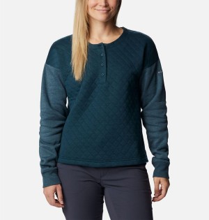 Columbia Hart Mountain Quilted Crew Women's Pullover Turquoise | RLBAIE-548