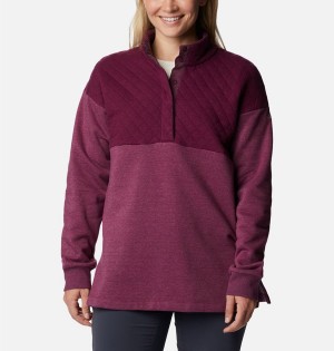 Columbia Hart Mountain Quilted Half Snap Women's Pullover Coral | SJYQBG-152