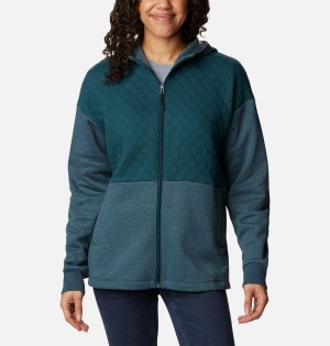Columbia Hart Mountain Quilted Hooded Full Zip Women's Fleece Jacket Turquoise | LZAMHG-451