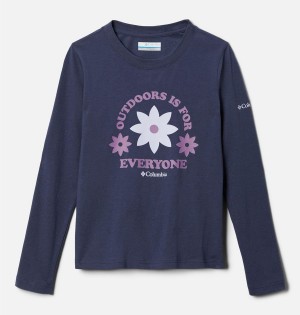 Columbia Hazeldel Hill Long Sleeve Graphic Kids' T-Shirt Navy | GDQCEN-821