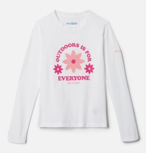 Columbia Hazeldel Hill Long Sleeve Graphic Kids' T-Shirt White | KEFYQL-920