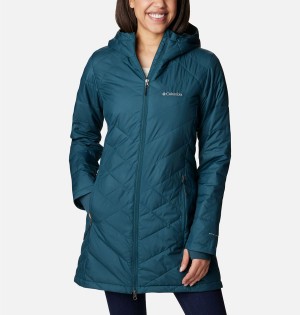 Columbia Heavenly Long Hooded Women's Puffer Jacket Turquoise | GLFZVM-630