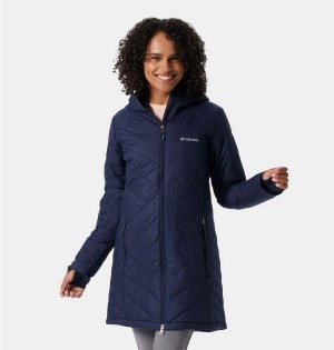 Columbia Heavenly Long Hooded Women's Puffer Jacket Navy | FHKYUC-601