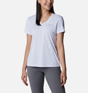 Columbia Hike Short Sleeve V-Neck Women's T-Shirt White | XZGWAM-719