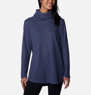 Columbia Holly Hideaway Waffle Cowl Neck Women's Pullover Navy | OVKIEQ-816