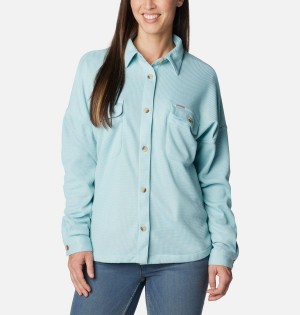 Columbia Holly Hideaway Waffle Jacket Women's Shirt Turquoise | IZVWNQ-148