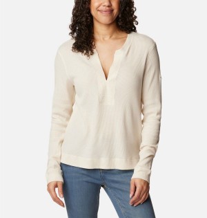 Columbia Holly Hideaway Waffle Long Sleeve Women's Pullover White | IXLCOG-841
